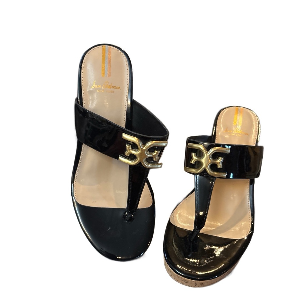 Sam Edelman Black Slide Sandals with Gold Hardware